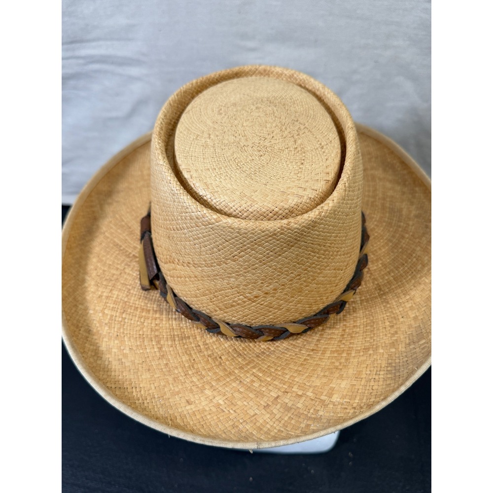 Resistol Drover Straw Hat Mens 7 1/8 Dune Vintage Western Braided Leather R3425